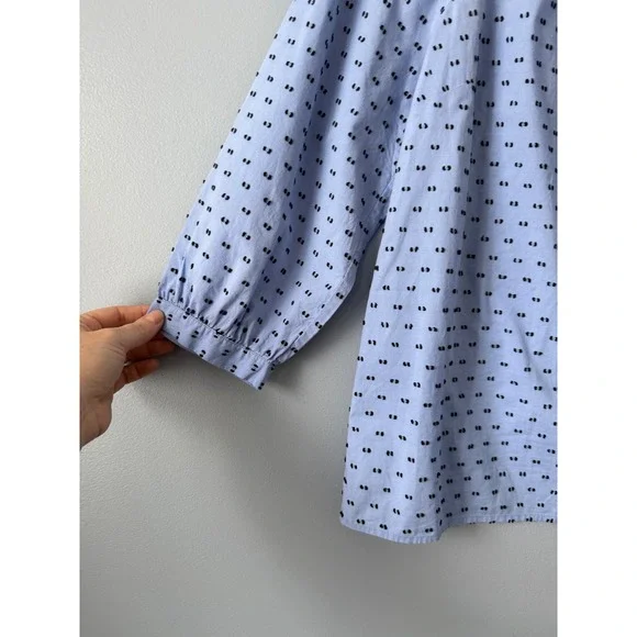 Talbots Women Light Blue Black Dot Print 3/4 Sleeve Button Neck Tunic Top Size L - Picture 5 of 12